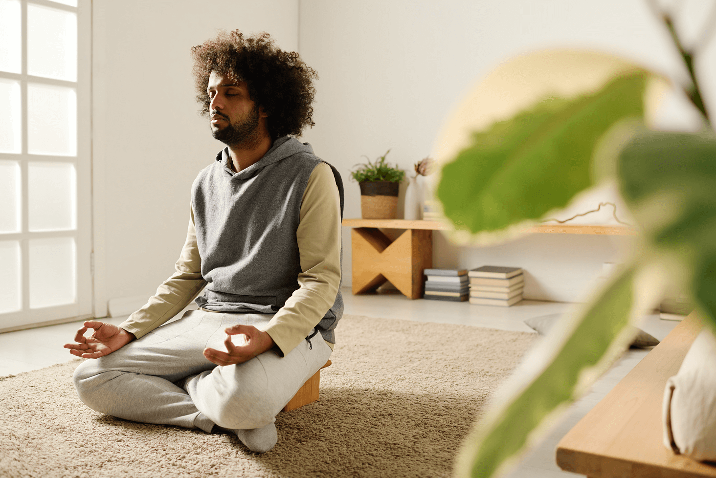 Caregiver taking a moment for self-care